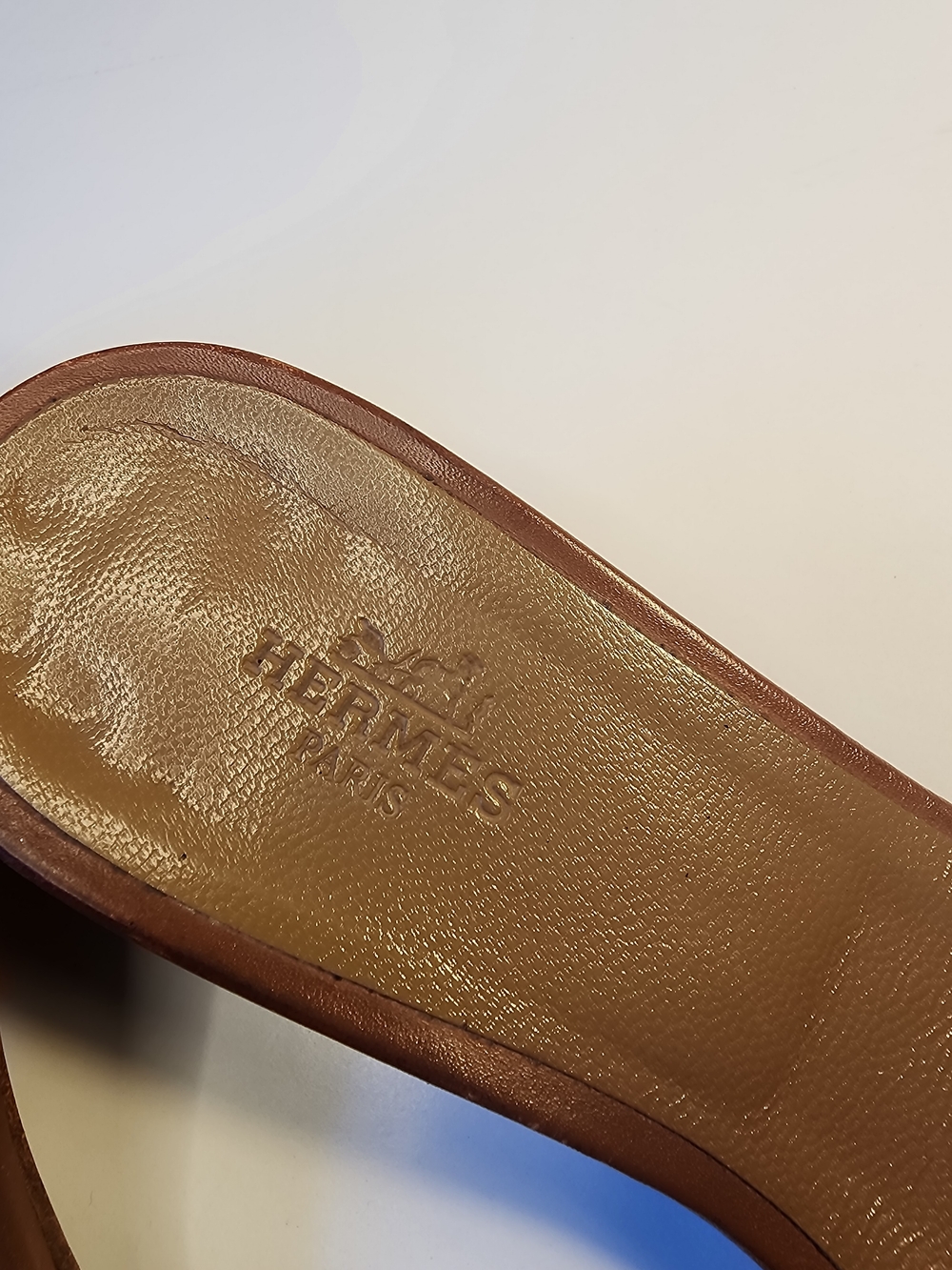 Hermes Gold Brown Oasis "H" Cut Out Sandals Shoes 38 1/2 USED - Picture 2 of 10